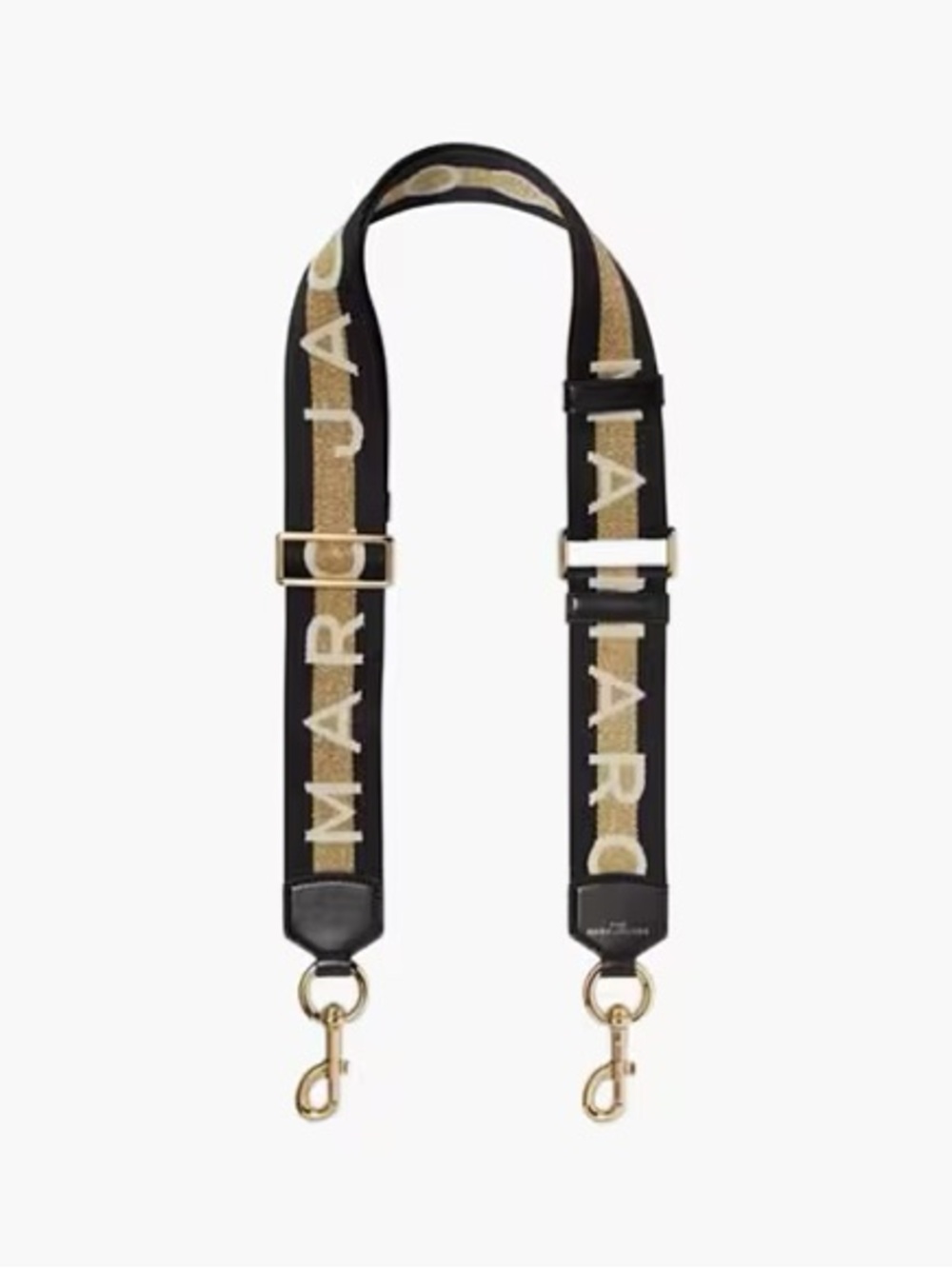 Marc Jacobs Black and Gold Logo Strap with Cream Lettering